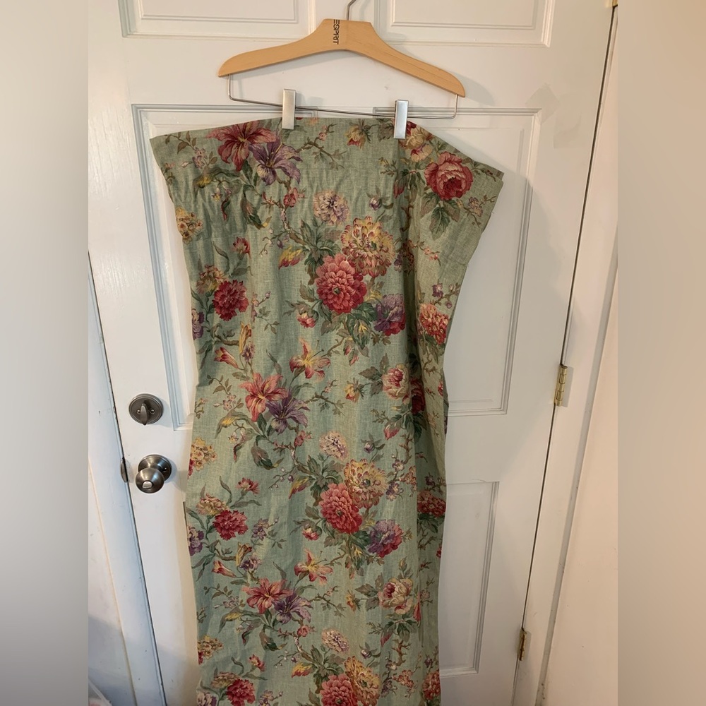 Custom Made Lined Sage Green Floral French Country Linen Curtains-51” W x90”L - Picture 2 of 7
